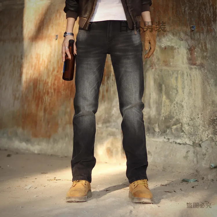 【黑白光影】高端美式时尚复古黑色渐变宽松显瘦合体直筒男士牛仔裤