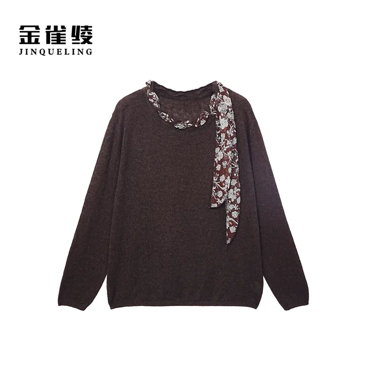 金雀绫【绒感慕丝】圆领针织设计感薄款加宽加大针织衫SZAK3SXZH125