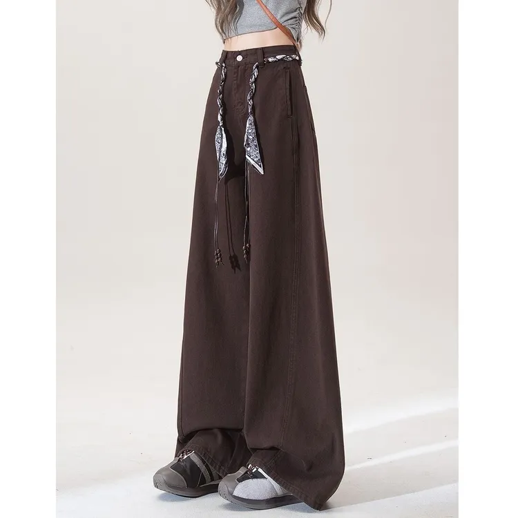 【送同款丝腰带】加长复古微弯刀阔腿裤女秋冬新款百搭休闲拖地长裤