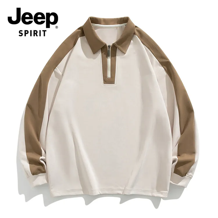JEEPSPIRIT吉普POLO领上衣男秋季重磅拼色休闲风百搭打底男装卫衣