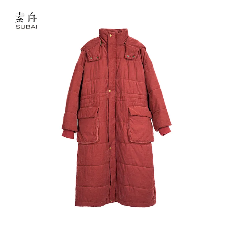 素白【别样红】冬季灯芯绒保暖通勤中长款棉衣外套SB2409CP00437