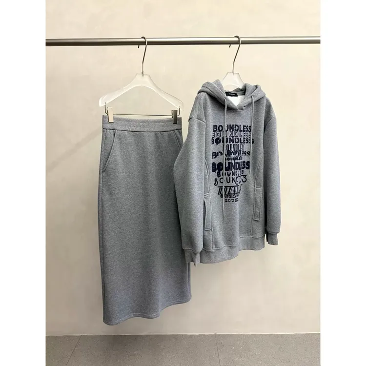 韩系简约风加绒连帽卫衣加绒卫裙套装女休闲百搭