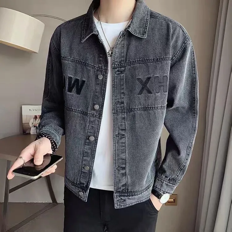 潮牌牛仔外套男春秋季新款港风潮流修身痞帅复古刺绣男装百搭夹克