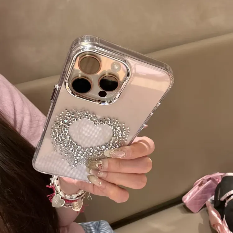 立体闪钻爱心滴胶壳适用于iPhone16promax手机壳15少女14高级感13