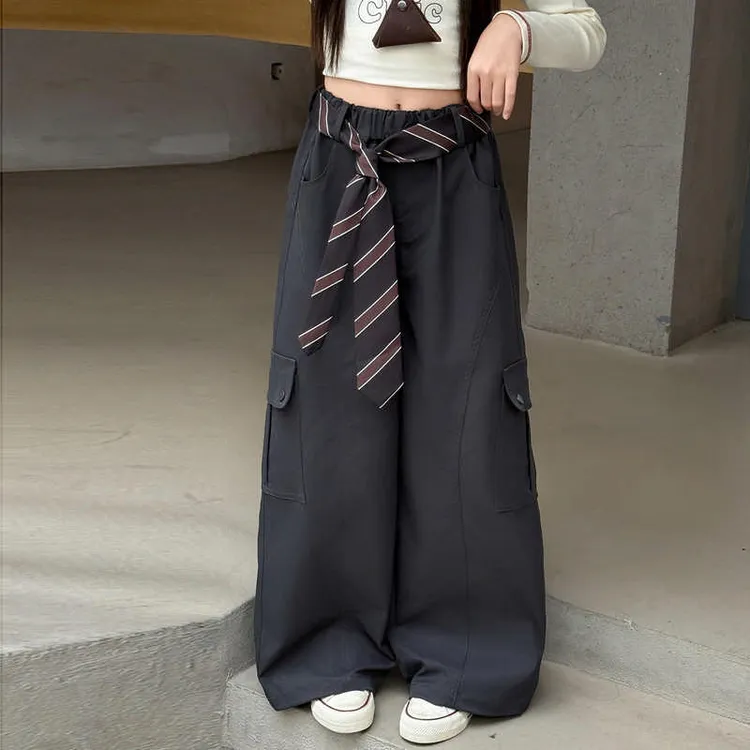 童装女童裤子2025新款春秋季潮流休闲阔腿裤女大童秋款潮酷工装裤