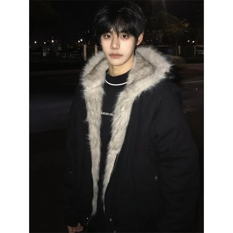 cleanfit座山雕毛领连帽夹克棉服男冬季加厚保暖美式短款棉衣外套