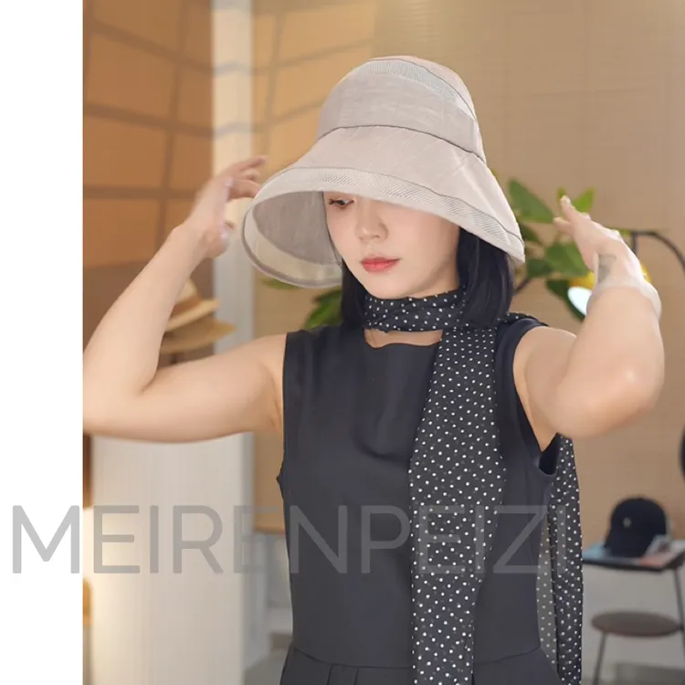 大檐透气遮阳帽女夏季时尚防晒空顶帽子可折叠冰雪软丝网纱太阳帽