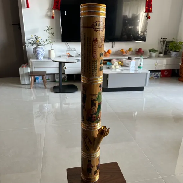 云南特色竹子烟筒大号民族工艺天然烟具印花设计78cm口径9cm
