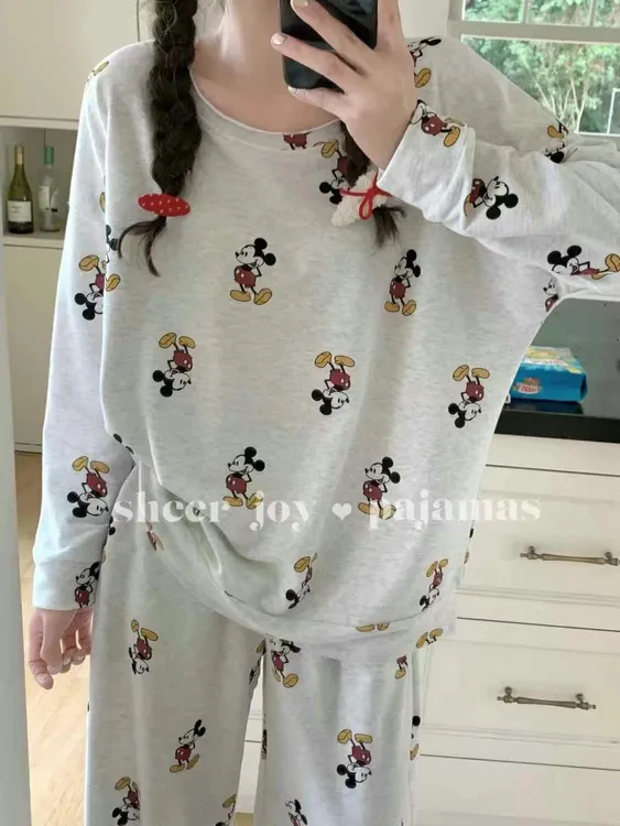 卡通米奇睡衣女长袖长裤韩版甜美家居服春季简约软糯