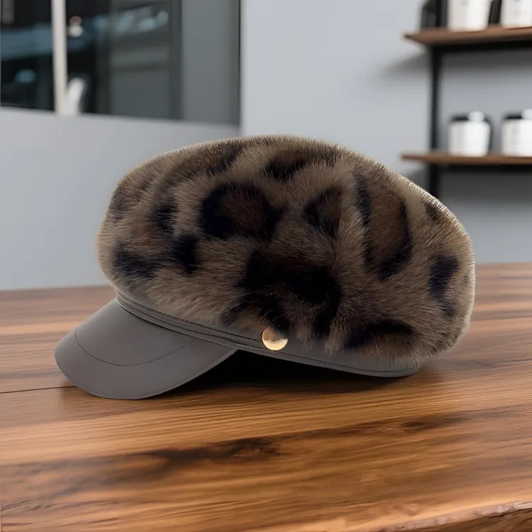 【行走的时尚]搭配神器时尚百搭豹纹鸭舌帽八角帽显脸小大头围新款