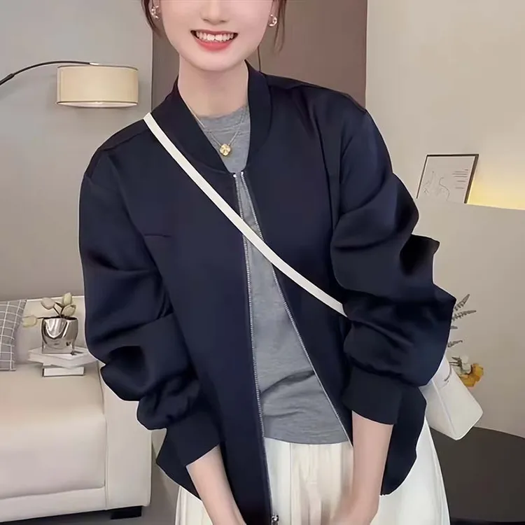纯色女常规款圆领短款春季短外套宽松女士秋季开衫春秋百搭