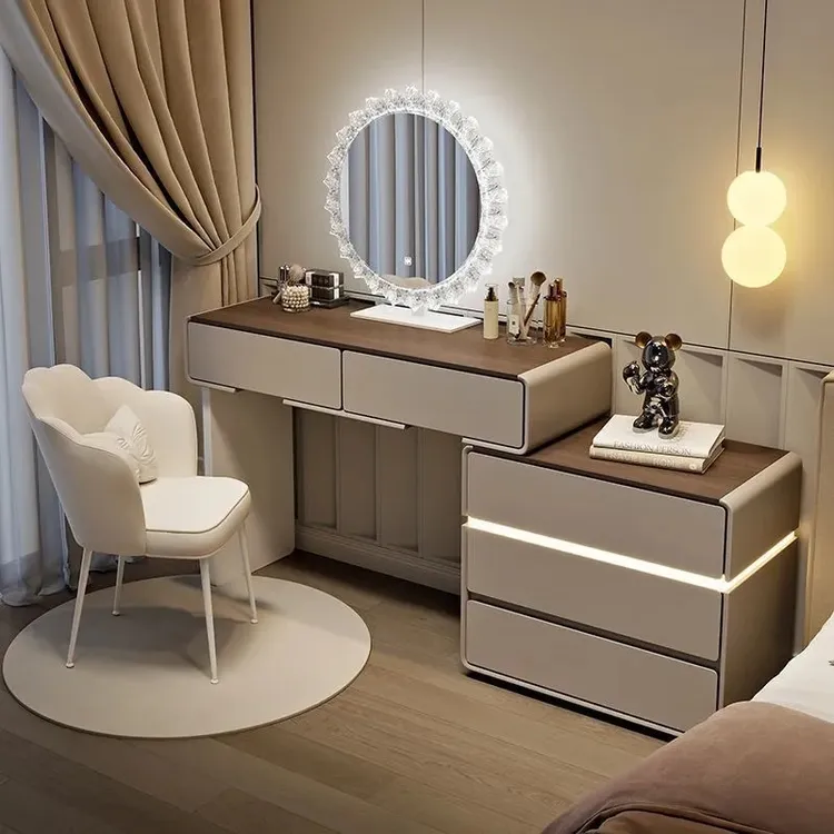 2025新款梳妆台卧室现代简约主卧奶油风实木斗柜收纳柜一体化妆桌