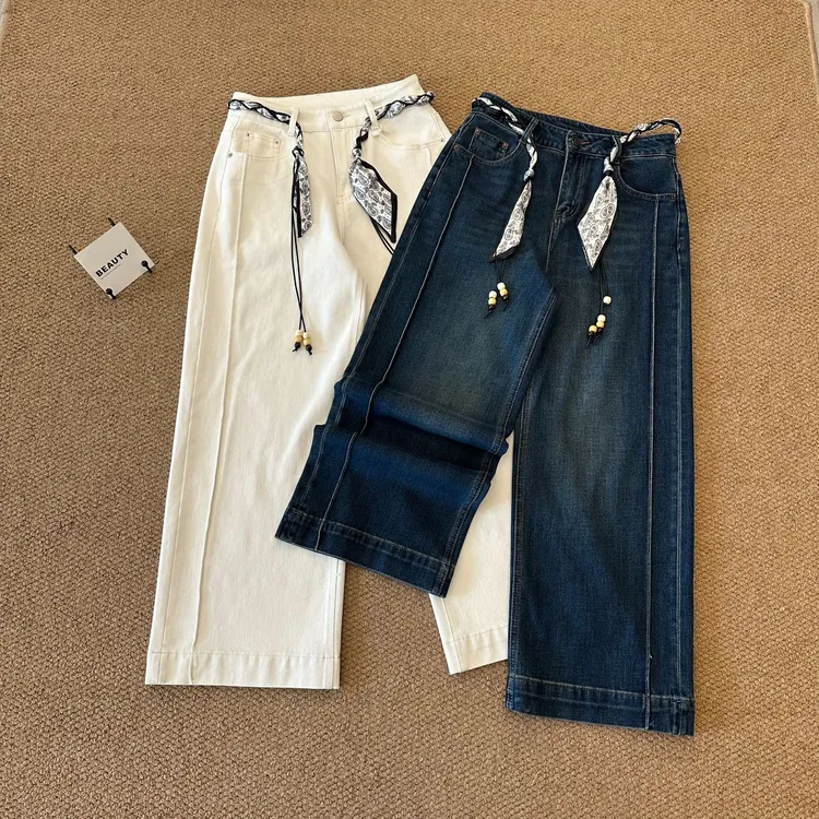 【欧加粒粒】新款丝巾腰绳立体侧压线显瘦直筒十分裤女款 W135/61