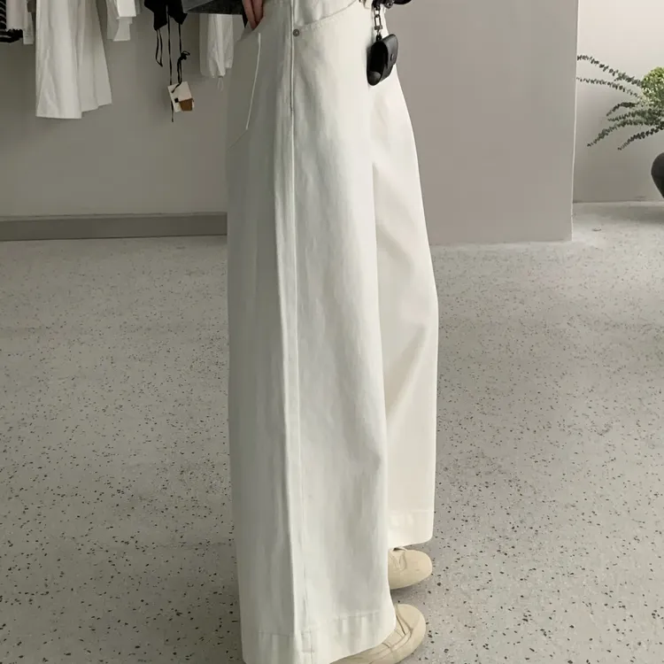 春上新！通勤气质百搭两粒扣高腰阔腿显瘦遮胯小个子牛仔裤  1