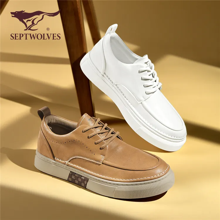 七匹狼鞋子男款2025新款秋冬季软底板鞋白色百搭商务休闲皮鞋0974
