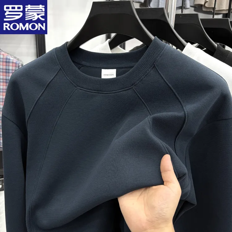 罗蒙秋冬季新款男士重磅休闲宽松长袖卫衣时尚潮流拼接套头T恤衫