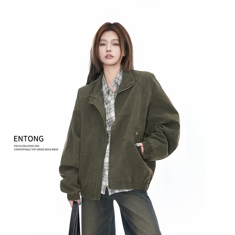 Entong复古重磅美式水洗做旧工装外套男女宽松情侣上衣休闲夹克潮