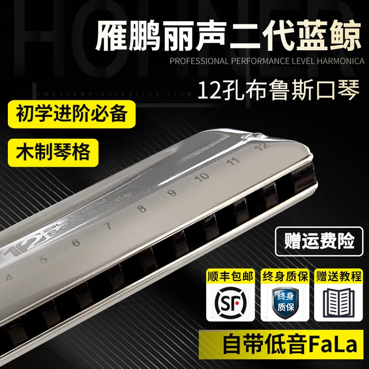 yinpenglisheng/雁鹏丽声12孔新款二代蓝鲸口琴木格低音有FALA