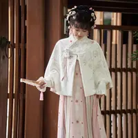 十三余小豆蔻儿[雪茱萸]雪尼尔斗篷团花仿麻印花吊带裙连衣裙女装