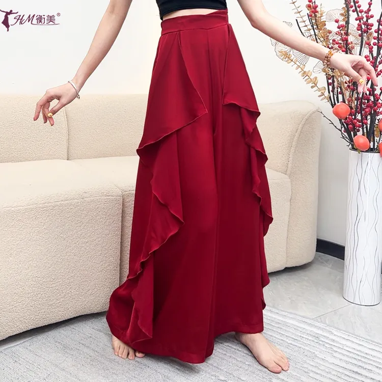 2025新款夏季高腰古典舞裤女荷叶边百搭垂坠感阔腿练功裤演出服装