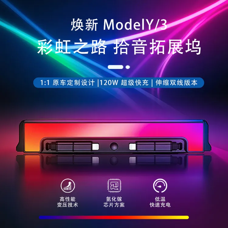 适用特斯拉焕新版Model/3Y中控拓展坞流光氛围灯扩展坞充电线配件