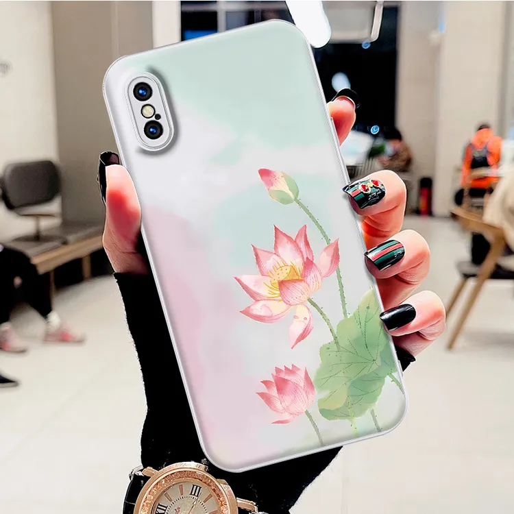 适用苹果iPhoneX-xs水凝壳xsmax手机壳好运莲花时尚新款防刮防摔