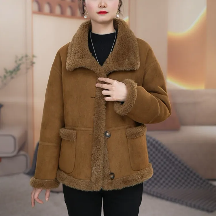 【赠送运费险】双面双穿海宁颗粒绒毛一体套女短款保暖时尚加厚冬季