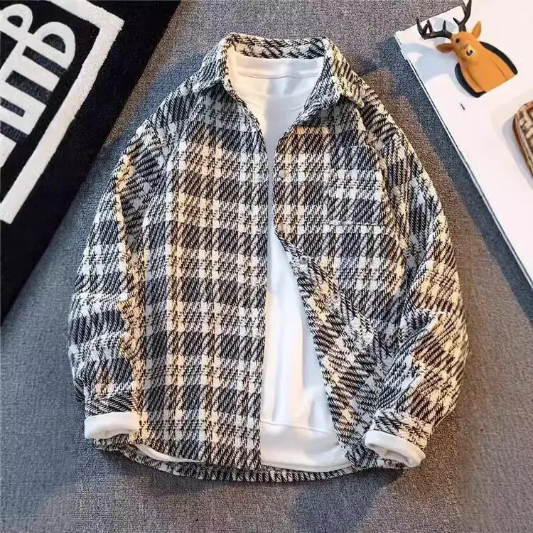 美式潮牌翻领秋季小香风宽松休闲潮流百搭时尚情侣外套青年针织格