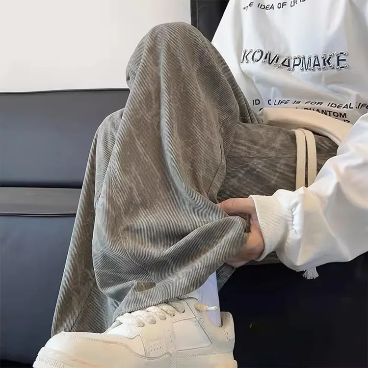 扎染灯芯绒裤春秋款直筒宽松阔腿长裤阔腿休闲裤运动潮流垂感