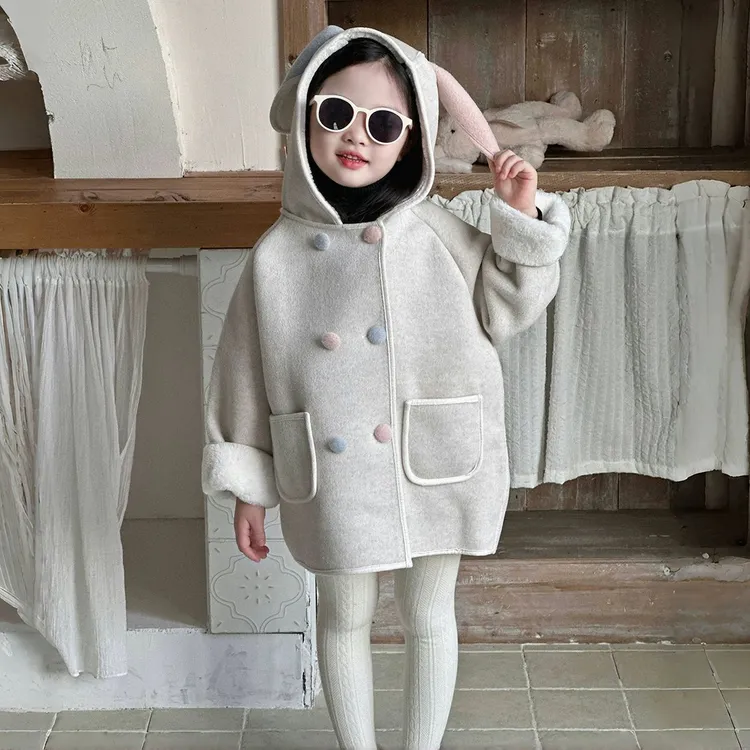 女童加绒呢大衣秋冬款大衣新款女宝宝洋气加厚冬季儿童呢子衣服潮