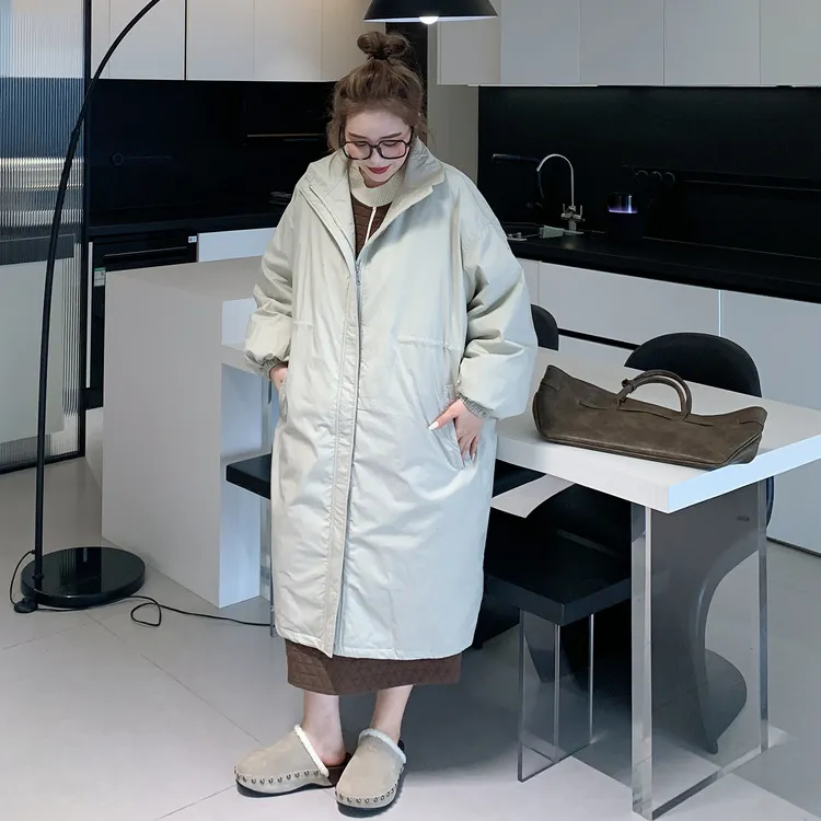 媛子大码冬季新款羽绒服宽松百搭胖mm纯色长款鹅绒保暖时尚外套