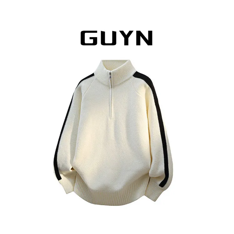 【品牌正品现货】GUYN美式半高领拉链男款毛衣秋冬拼接针织休闲上衣