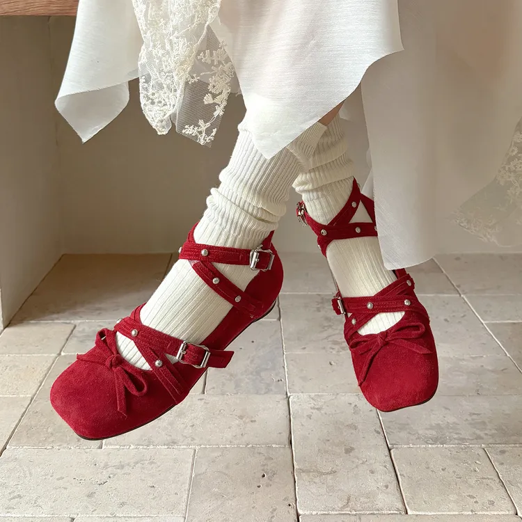 手工制作~软呼呼的休闲复古单鞋蝴蝶蝴蝶结软底芭蕾舞玛丽珍鞋女