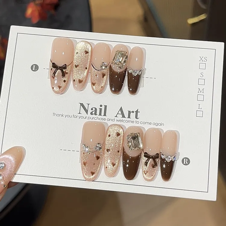 冬季显白爆款半手工穿戴甲中短款美拉德猫眼美甲贴片ins风芭蕾甲