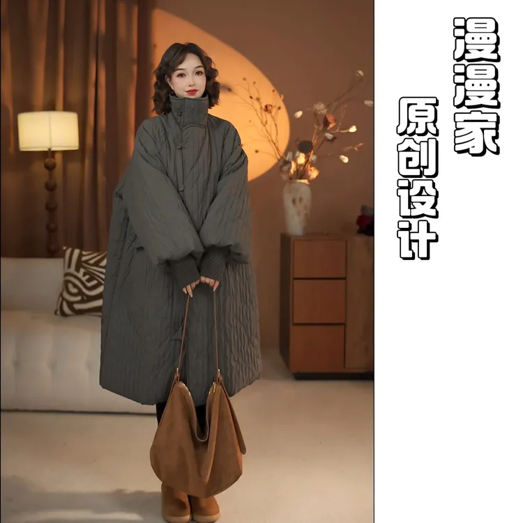 【漫漫家】新款韩版加厚棉服外套复古长款冬季加棉立领外套女高级