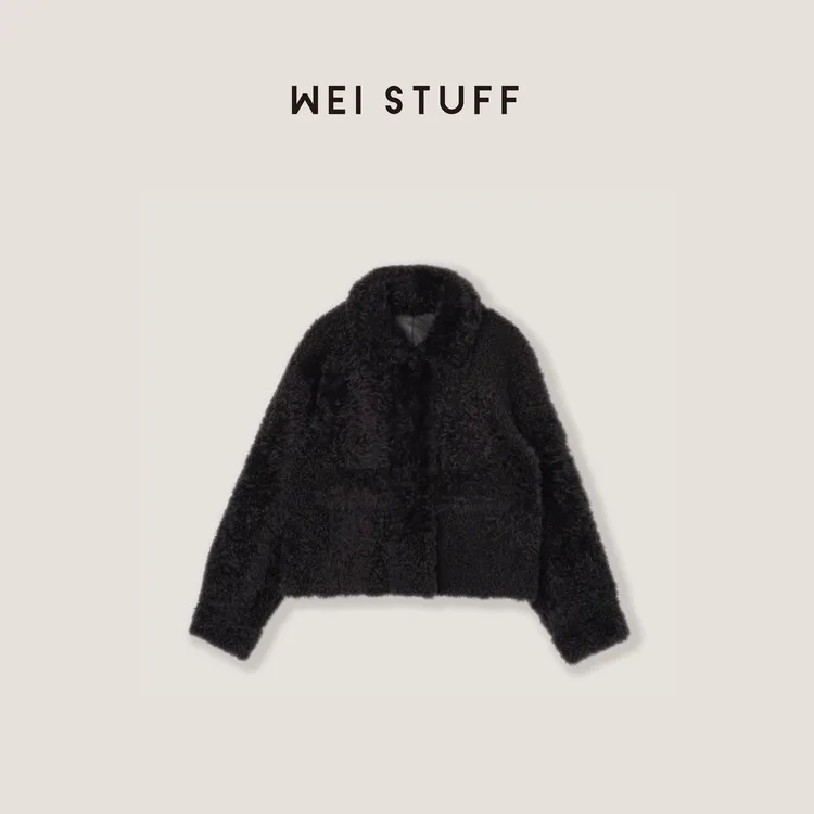 WEI STUFF  “黑加仑” 西班牙进口皮毛一体拉贡皮草外套 9797 .