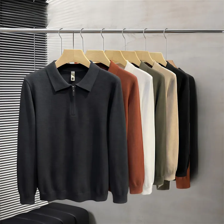 翻领拉链针织男士长袖打底衫休闲百搭内搭外穿柔男生黑色高领毛衣