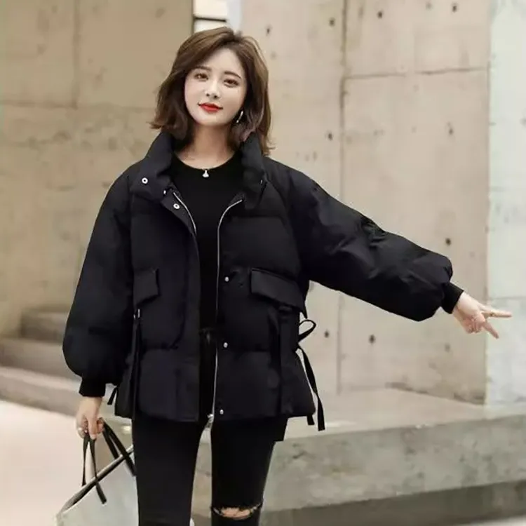 冬季慵懒风立领加厚保暖宽松大码小个子棉服外套女百搭面包服棉袄