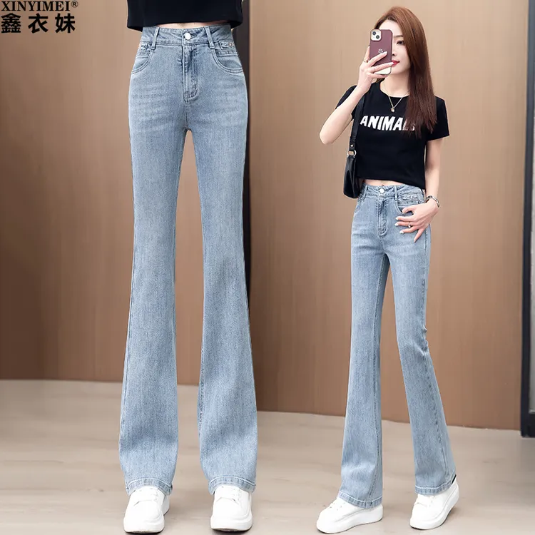 微喇牛仔裤女新款2025年春季高腰百搭显瘦妈妈裤大脚阔腿喇叭裤子