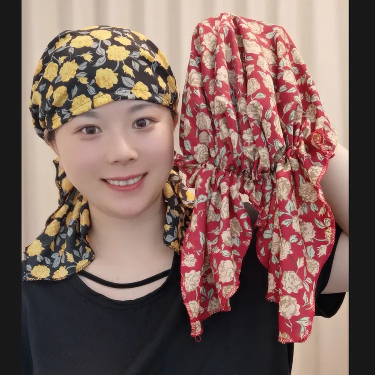 【大板】秋季新款包头帽子女洋气遮白发飘带帽薄布妈妈帽海盗帽