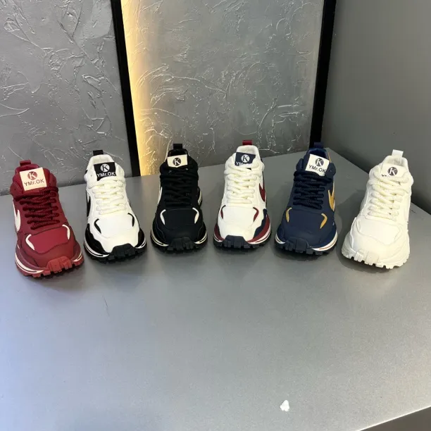 1270秋季新款皮面拼接低帮舒适透气百搭男款休闲潮鞋运动鞋阿甘鞋