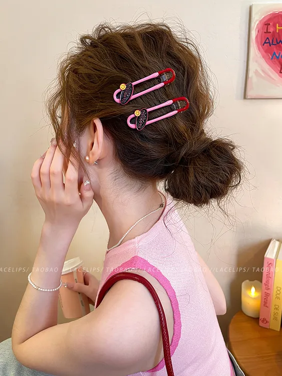 韩系撞色笑脸发夹女2025新款高端侧边碎发刘海夹边夹甜美发卡发饰