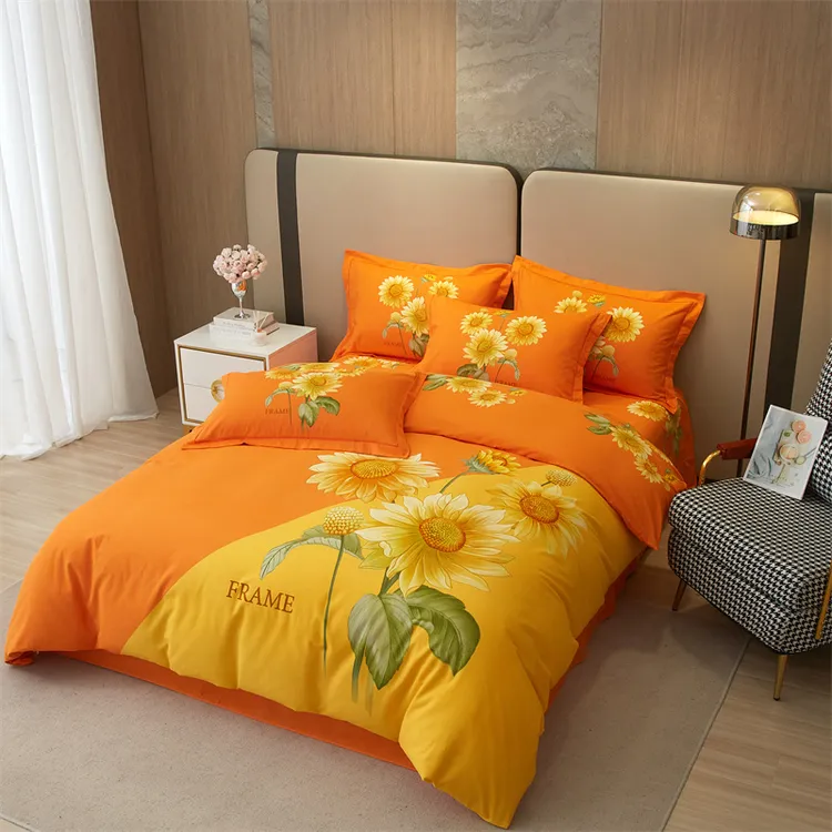 纯棉四件套100%全棉新款花卉款斜纹加厚纯棉 被罩双人床上四件套