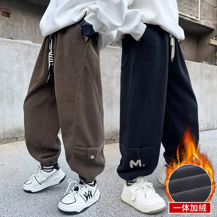 男童裤子休闲卫裤冬季2024中大童长裤休闲运动加绒冬款