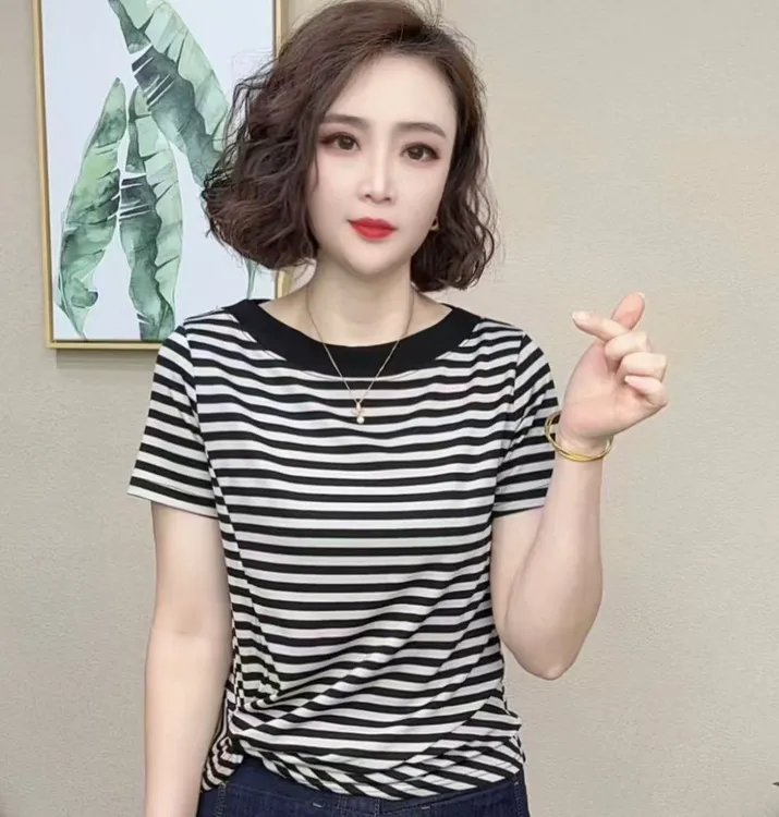 2025新品时尚洋气百搭气质减龄显瘦短袖女T恤#5575