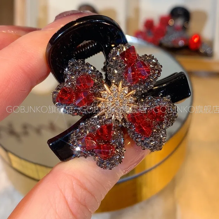 GOBJNKO韩版四叶草小抓夹4厘米发夹气质酒红色轻奢精致优雅小抓