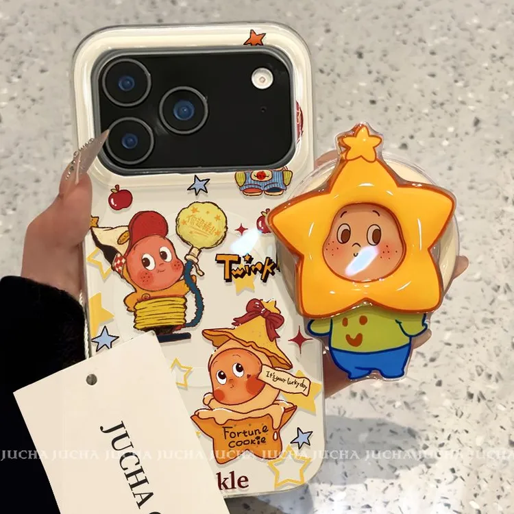 苹果星星人适用iphone17手机壳磁吸支架华为mate70pro可爱小米15