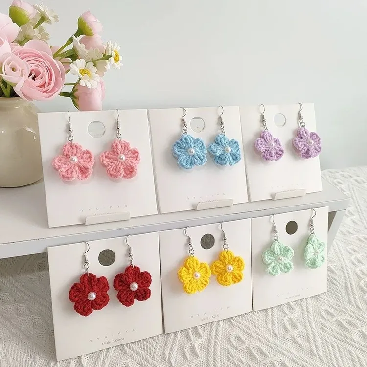 非金属布艺耳饰 耳钉毛线花朵耳饰甜美耳环高级可爱手工气质时尚