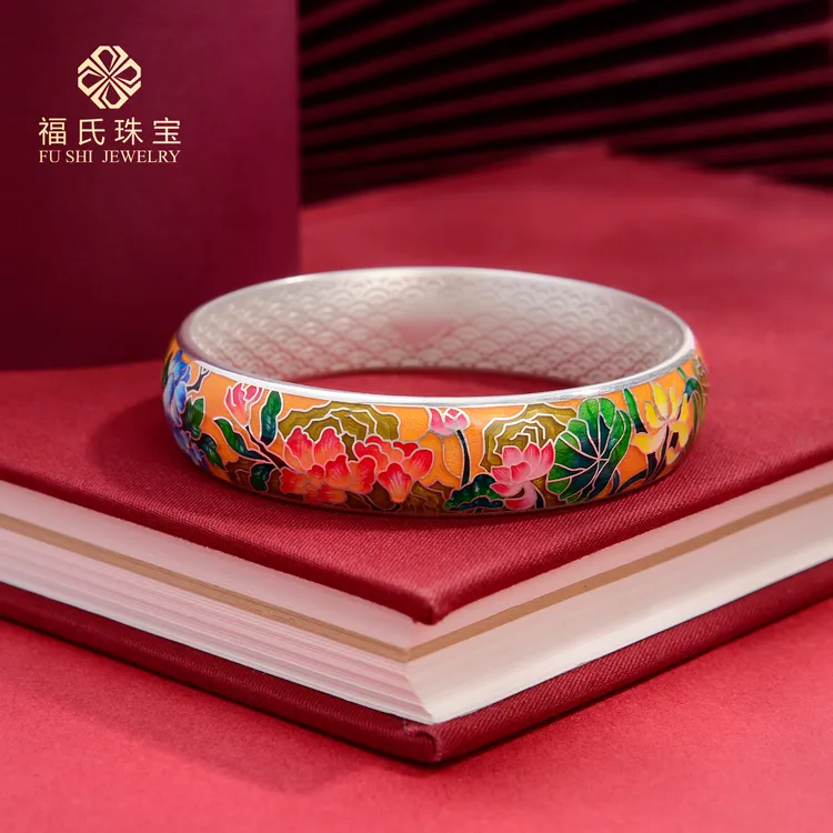 FUSHI/福氏 足银手镯 9999 鎏光景泰蓝十二花神手镯 约42-47g