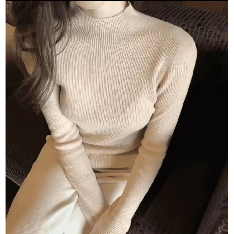 【100%羊毛】【一线成衣】针织衫秋冬女款韩版修身毛衣长袖纯色毛衣